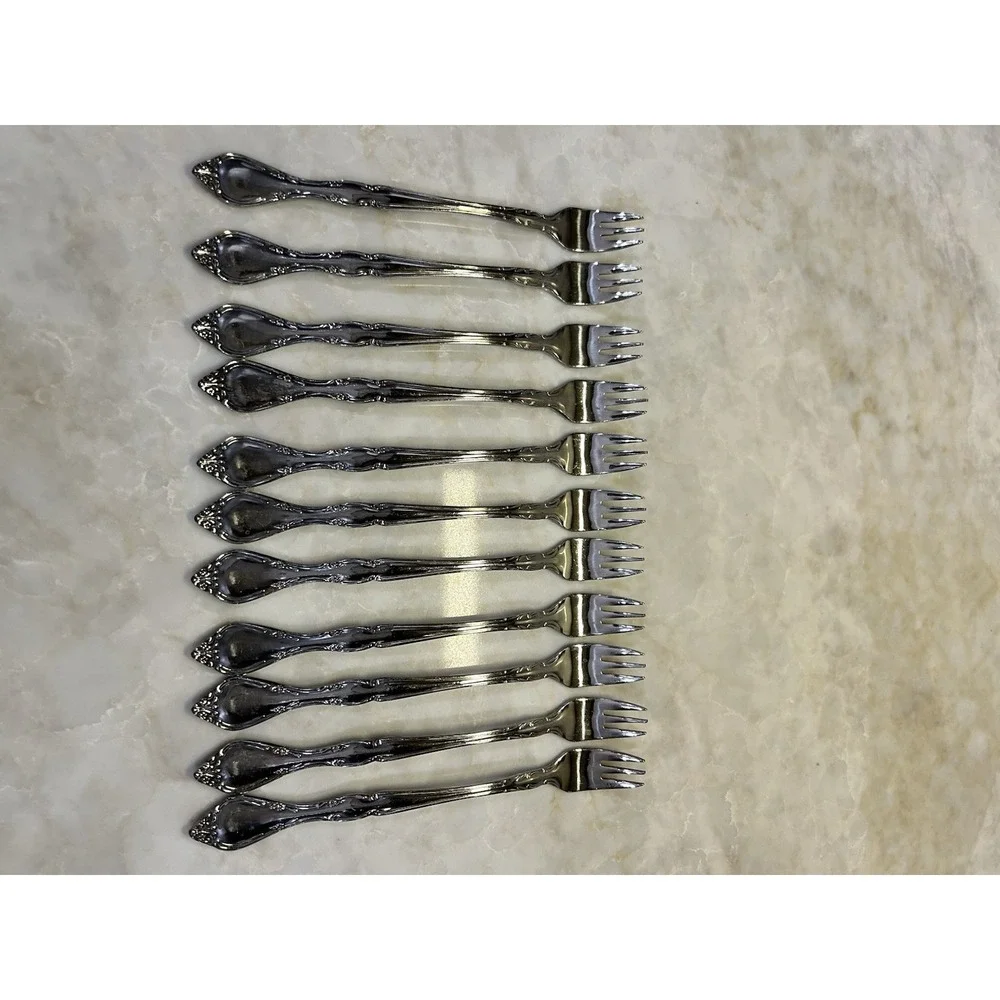 Towle stainless Japan lot of 11 cocktail/ seafood forks pattern Winter Rose